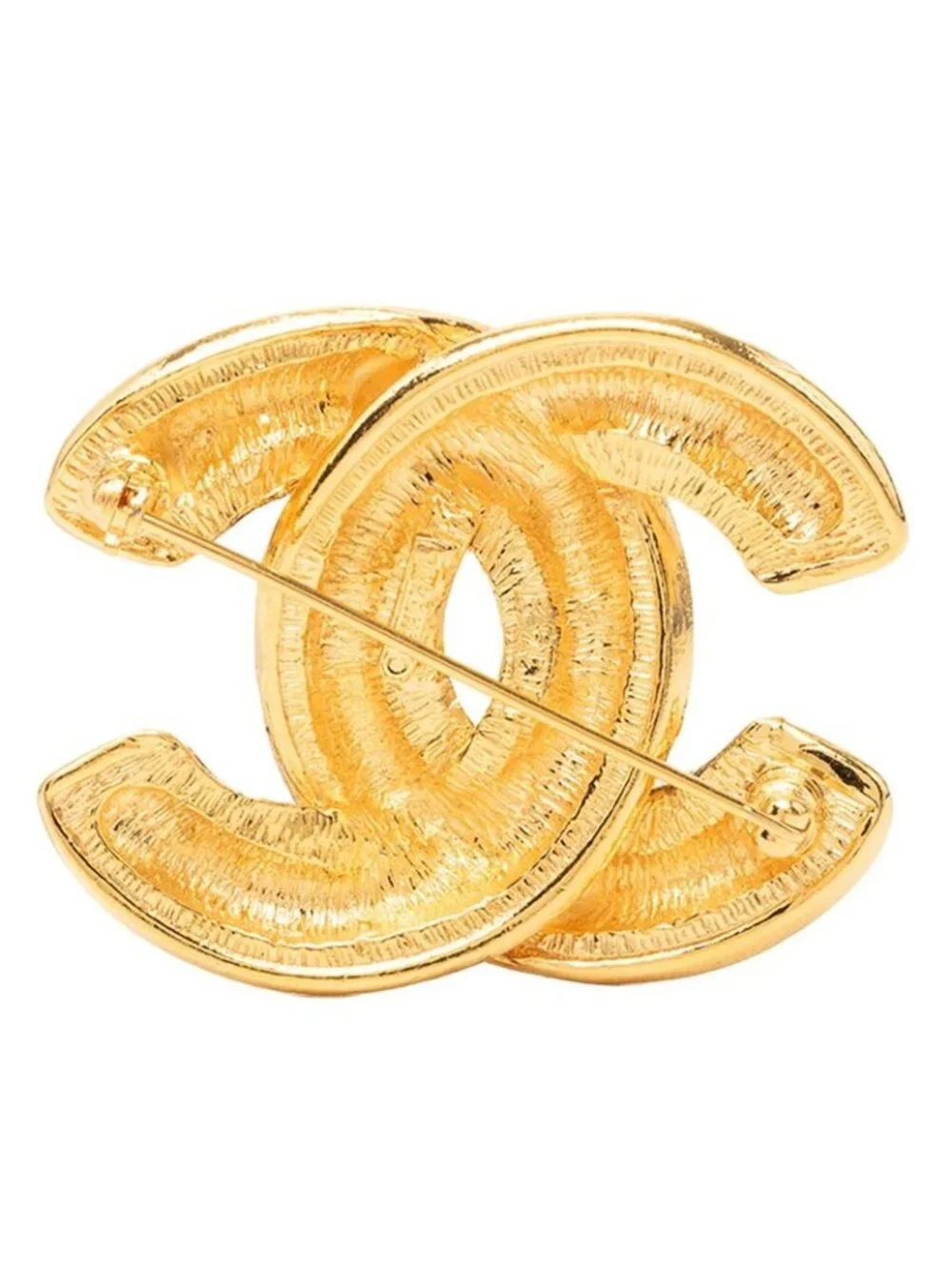 Chanel Vintage Quilted CC Logo Brooch Gold Plated